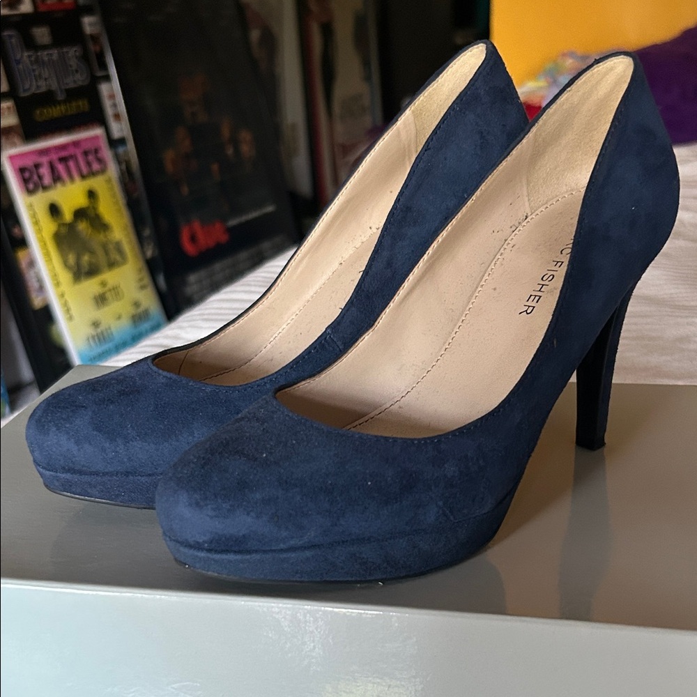 Marc Fisher Dark Blue Suede Heels